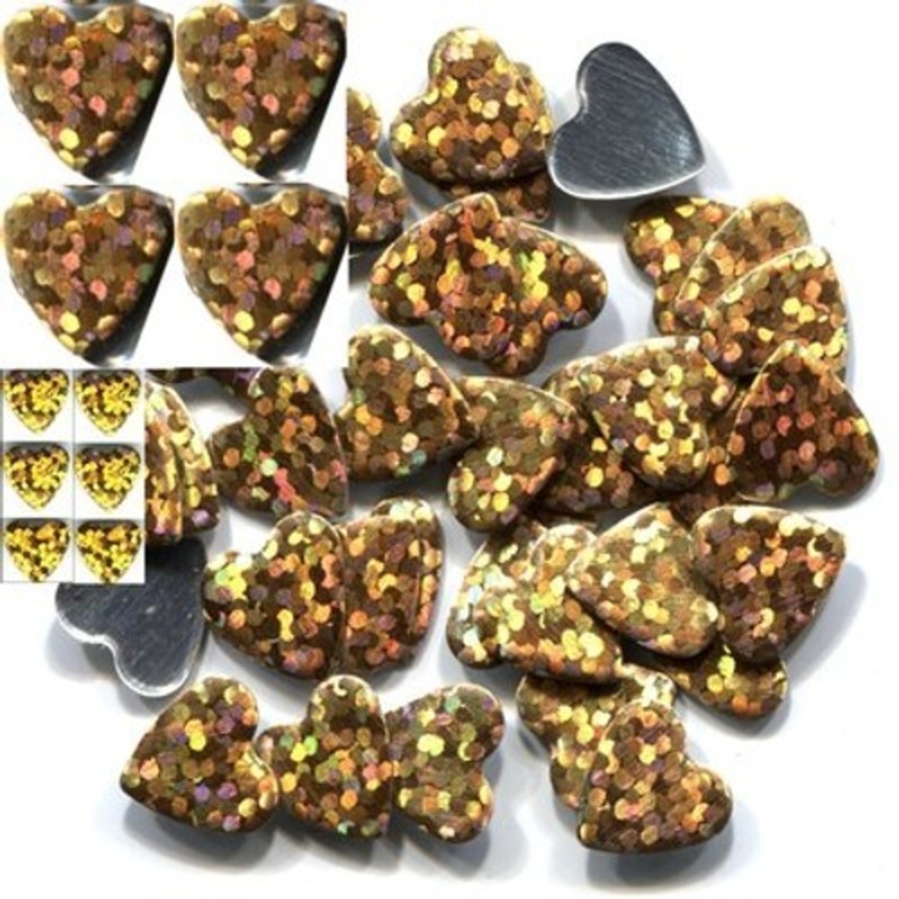 HOLOGRAM‎ Nailheads GOLD HEARTS 10mm Hotfix  2 gross  288 pieces